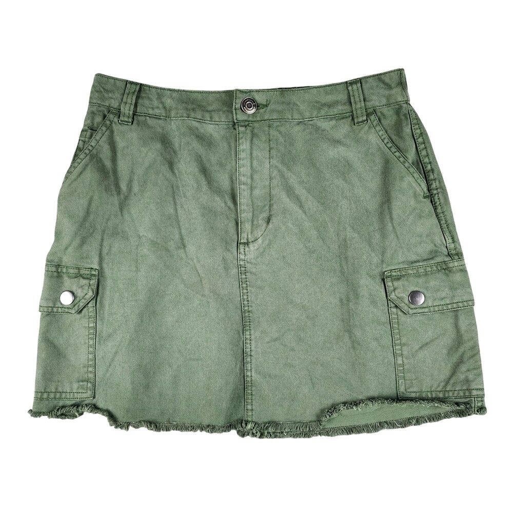Aeropostale Skirt Juniors Large Green Cargo Short Raw Hem Elastic Waist Pockets